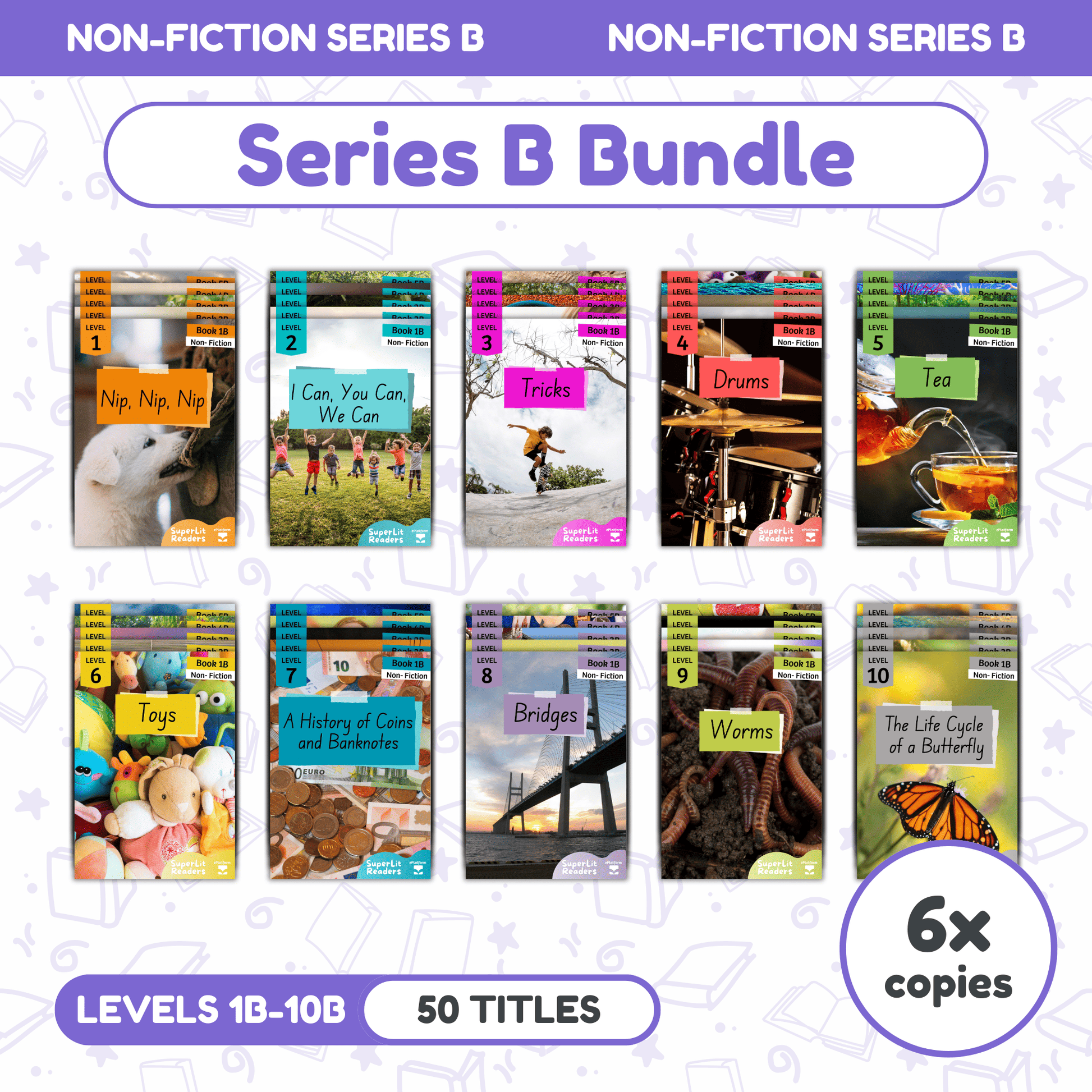 SuperLit Phonics Decodable Readers Non-Fiction Series B All Levels Bundle Six Sets